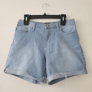 Calvin Klein Jeans Striped Shorts High Rise 8 Blue White Raw Hem